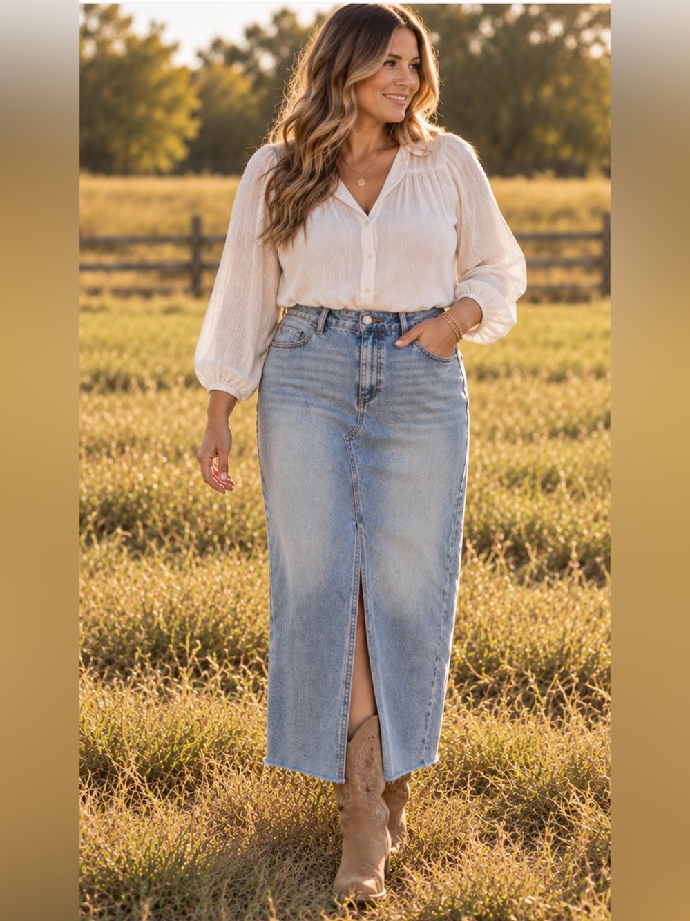 Vervet Classic Light Wash Denim Claudia Skirt with Front Slit Large NWT Y2K